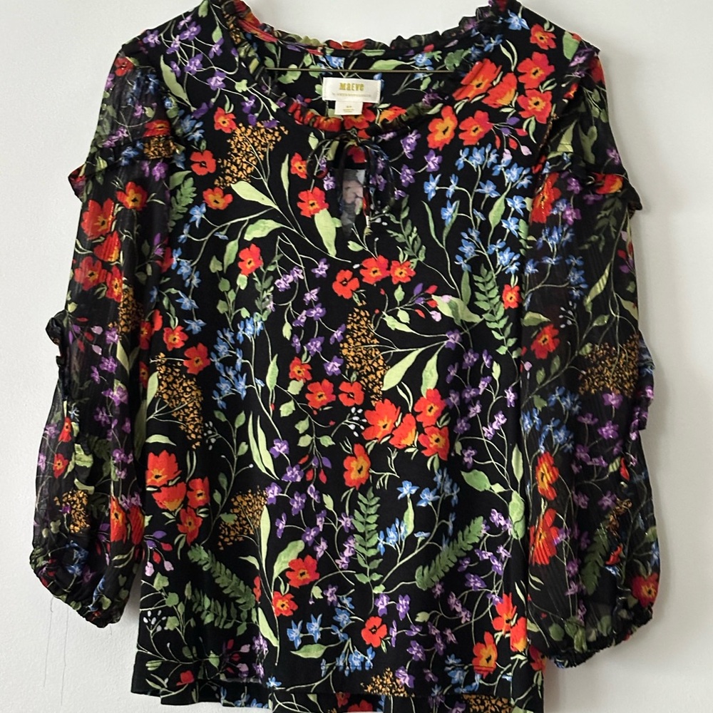 MAEVE by Anthropologie Jacquin floral peasant blouse Small Petite